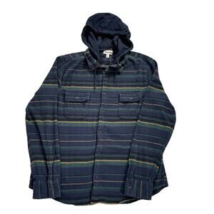 Abound Hooded Flannel Shirt Men's XL (Fits Size L) Long Sleeve Striped Cotton